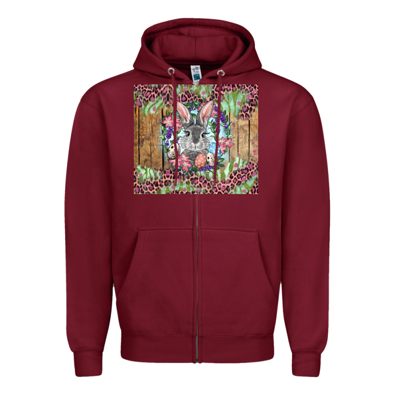 Easter Bunny With Floral Wreath And Leopard Zipper Hoodie by RanaPortraitStore | Teevron