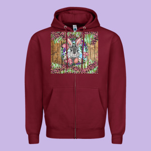 Easter Bunny With Floral Wreath And Leopard Zipper Hoodie Designed By Ranaportraitstore