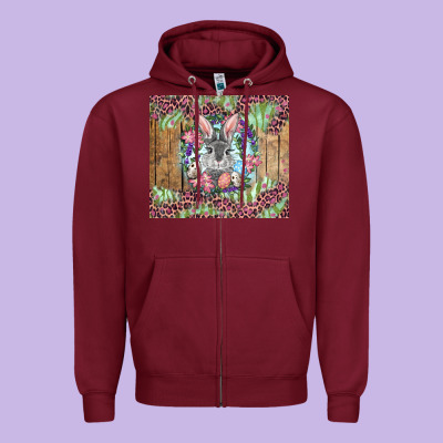 Easter Bunny With Floral Wreath And Leopard Zipper Hoodie Designed By Ranaportraitstore