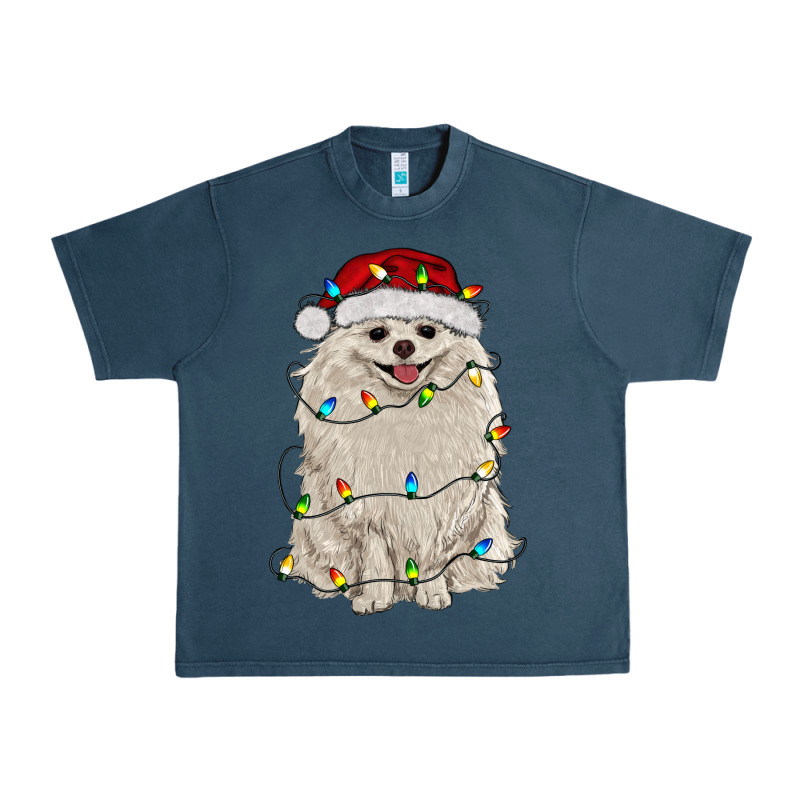 White Pomeranian With Christmas Lights Urban Heavy Tee by RanaPortraitStore | Teevron