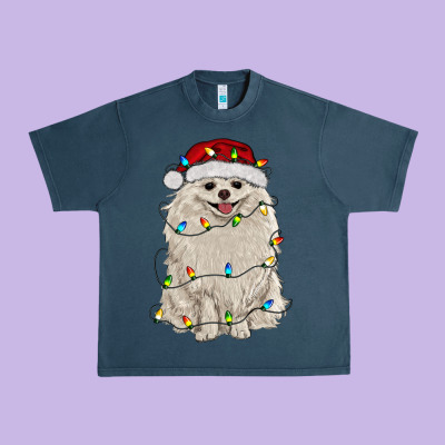 White Pomeranian With Christmas Lights Urban Heavy Tee Designed By Ranaportraitstore