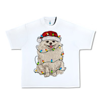 White white pomeranian with christmas lights Urban Heavy Tee - RanaPortraitStore