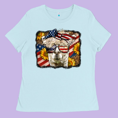 Western 4th Of July Lama Background Ladies Tee Designed By Lillyallendesigns