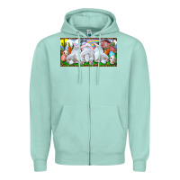 Seafoam Easter Bunnies Zipper Hoodie - RanaPortraitStore