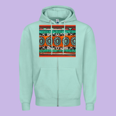 Turquoise Gemstone Western Zipper Hoodie Designed By Jasminsmagicworld