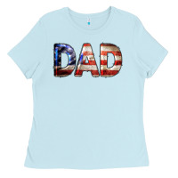 Baby Blue American Flag Dad 4th of July Ladies Tee - LillyAllenDesigns