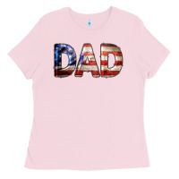 Bubblegum Pink American Flag Dad 4th of July Ladies Tee - LillyAllenDesigns