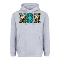 Heather Grey Sunflower Cowhide Turquoise Gemstone Mom Heavyweight Hoodie - Jasminsmagicworld