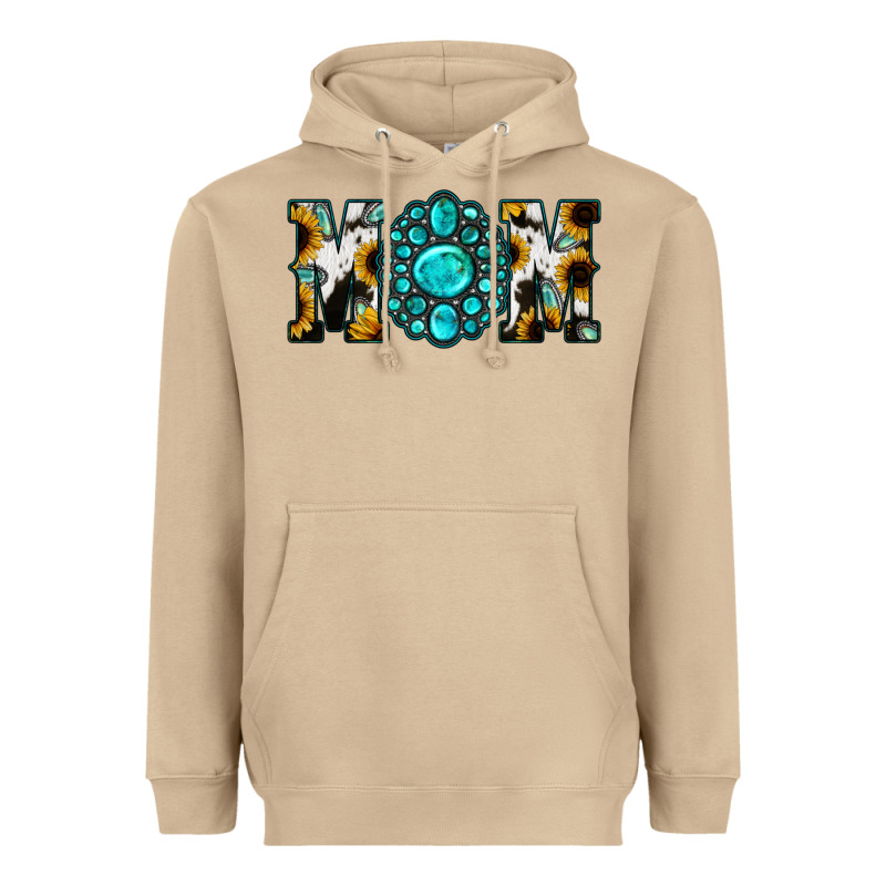 Sunflower Cowhide Turquoise Gemstone Mom Heavyweight Hoodie by Jasminsmagicworld | Teevron