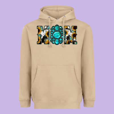 Sunflower Cowhide Turquoise Gemstone Mom Heavyweight Hoodie Designed By Jasminsmagicworld