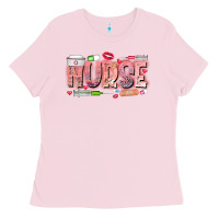 Bubblegum Pink Nurse Valentine Ladies Tee - CowhideDigitalArt