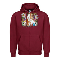 Burgundy Easter Bunny With Quail Eggs And Daisy Zipper Hoodie - RanaPortraitStore