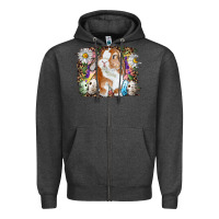 Charcoal Heather Easter Bunny With Quail Eggs And Daisy Zipper Hoodie - RanaPortraitStore