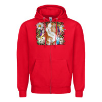 Red Easter Bunny With Quail Eggs And Daisy Zipper Hoodie - RanaPortraitStore