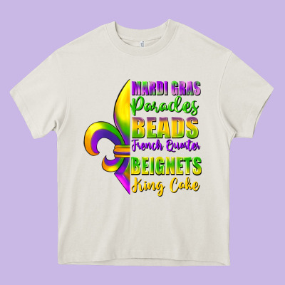 Mardi Gras Parades Beads Heavy Core Tee Designed By Fadigitalartstudio