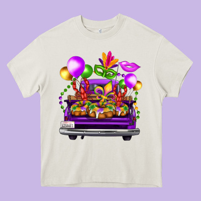 Mardi Gras Farm Truck Back View Heavy Core Tee Designed By Fadigitalartstudio