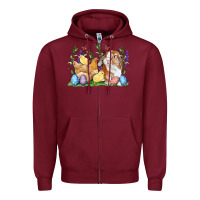 Burgundy Easter bunny and chicks with floral Zipper Hoodie - RanaPortraitStore