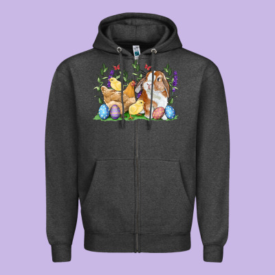Easter Bunny And Chicks With Floral Zipper Hoodie Designed By Ranaportraitstore