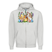 Dove Grey Easter bunny and chicks with floral Zipper Hoodie - RanaPortraitStore