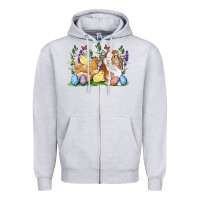 Heather Grey Easter bunny and chicks with floral Zipper Hoodie - RanaPortraitStore