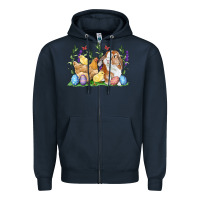 Navy Easter bunny and chicks with floral Zipper Hoodie - RanaPortraitStore