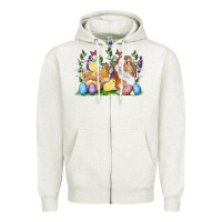 Oatmeal Heather Easter bunny and chicks with floral Zipper Hoodie - RanaPortraitStore