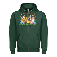 Sports Green Easter bunny and chicks with floral Zipper Hoodie - RanaPortraitStore