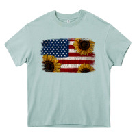 Arona Distressed Yellow Sunflower American Flag Heavy Core Tee - Jasminsmagicworld