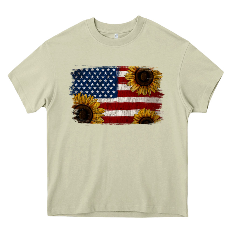 Distressed Yellow Sunflower American Flag Heavy Core Tee by Jasminsmagicworld | Teevron
