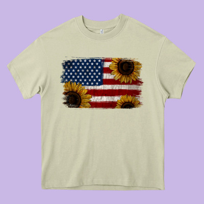 Distressed Yellow Sunflower American Flag Heavy Core Tee Designed By Jasminsmagicworld