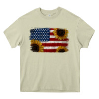 Mossy Distressed Yellow Sunflower American Flag Heavy Core Tee - Jasminsmagicworld