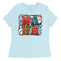 Baby Blue Baseball nana leopard frame Ladies Tee - LillyAllenDesigns