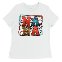 White Baseball nana leopard frame Ladies Tee - LillyAllenDesigns