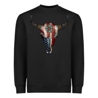 Black American Bull Skull Gemstone Heavyweight Sweatshirt - Jasminsmagicworld