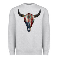 Heather Grey American Bull Skull Gemstone Heavyweight Sweatshirt - Jasminsmagicworld