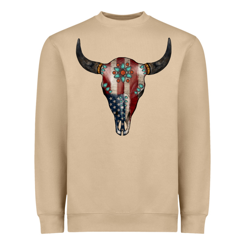 American Bull Skull Gemstone Heavyweight Sweatshirt by Jasminsmagicworld | Teevron