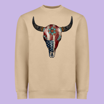 American Bull Skull Gemstone Heavyweight Sweatshirt Designed By Jasminsmagicworld