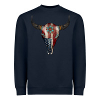 Navy American Bull Skull Gemstone Heavyweight Sweatshirt - Jasminsmagicworld