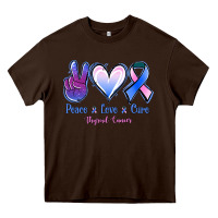 Chocolate Brown Peace Love Cure Thyroid Cancer Heavy Core Tee - Jasminsmagicworld