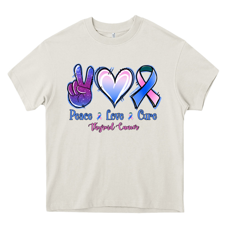 Peace Love Cure Thyroid Cancer Heavy Core Tee by Jasminsmagicworld | Teevron