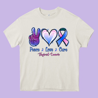 Peace Love Cure Thyroid Cancer Heavy Core Tee Designed By Jasminsmagicworld