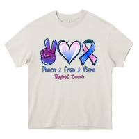 Cream Peace Love Cure Thyroid Cancer Heavy Core Tee - Jasminsmagicworld