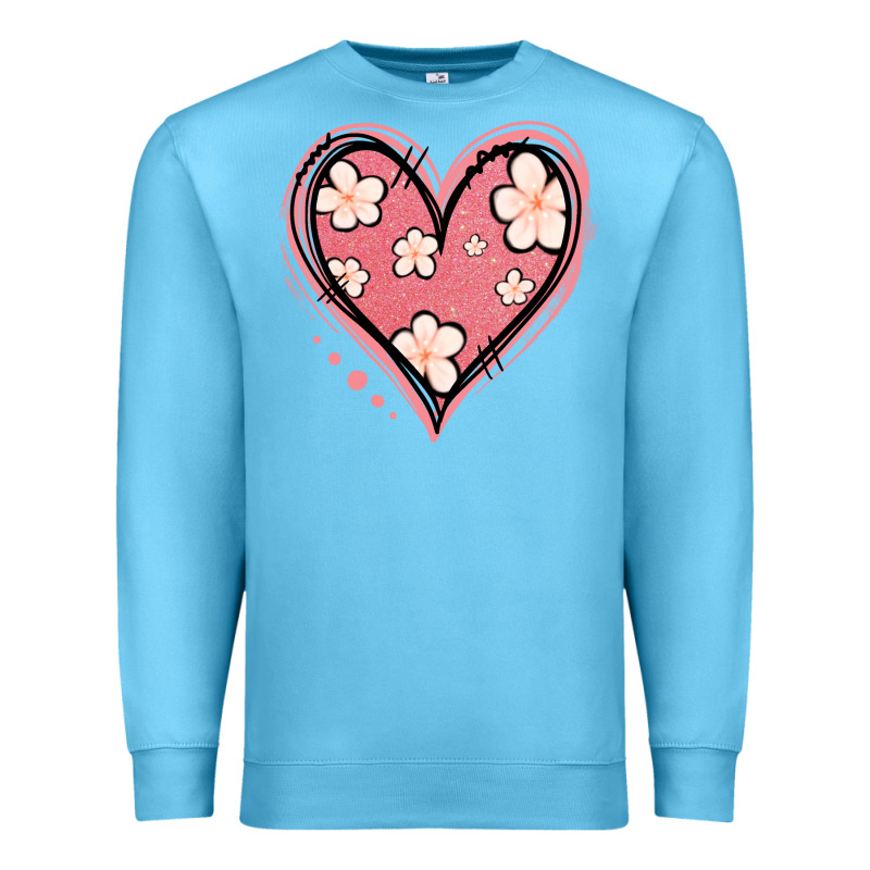 Floral Pink Glitter Heart Premium Sweatshirt by Jasminsmagicworld | Teevron