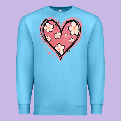 Floral Pink Glitter Heart Premium Sweatshirt Designed By Jasminsmagicworld