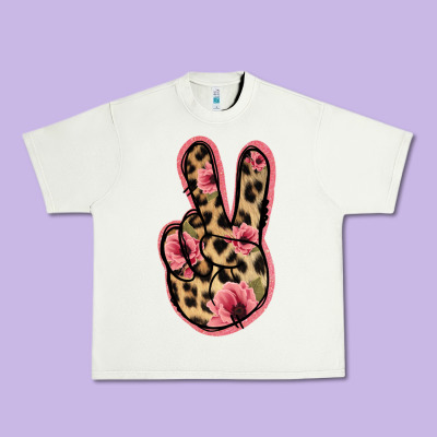 Floral Leopard Peace Sign Urban Heavy Tee Designed By Jasminsmagicworld