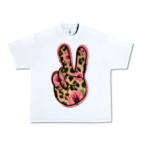 White Floral Leopard Peace Sign Urban Heavy Tee - Jasminsmagicworld