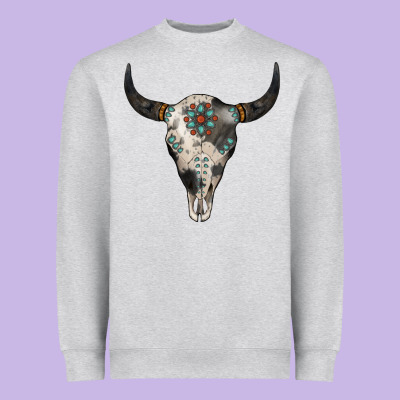 Cowhide Bull Skull Heavyweight Sweatshirt Designed By Jasminsmagicworld