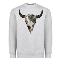 Heather Grey Cowhide Bull Skull Heavyweight Sweatshirt - Jasminsmagicworld