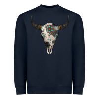 Navy Cowhide Bull Skull Heavyweight Sweatshirt - Jasminsmagicworld