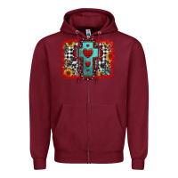 Burgundy Christmas cross with background Zipper Hoodie - Jasminsmagicworld